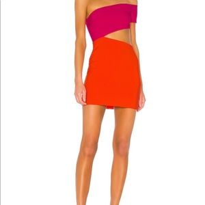 Orange & pink lovers & friends mini dress with cut out. Still on revolve